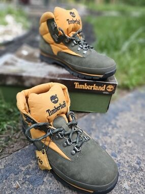 Timberland Mens' Olive Green and Yellow Hiking Boots